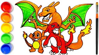 How to draw Pokemon Characters Pokemon Drawing Charmander Charmeleon Charizard Pokemon [upl. by Ynnek]