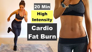 20 Min High Intensity Cardio Fat Burn Workout  No Equipment [upl. by Baese]