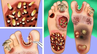 ASMR Treatment Athletes Foot And Warts Between Toes  Foot Care Animation   ENJO Relaxing [upl. by Aihsenek]