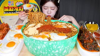 ASMR MUKBANG  그릇이 갖고 싶었어요 대왕 불짜계치🔥 점보짜장 먹방 Massive Fire Black Bean Noodle Jumbo Ramyun Challenge [upl. by Mercier8]