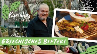 Bifteki  original griechische Frikadelle mit Feta Schafskäse gefüllt  Kyriakos Kitchen [upl. by Ahsinert]