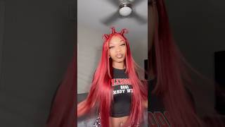 Bantu Knots Style On This Cherry Red Wig🍒 fyp hairstyle wigs wiginfluencer shorts wiginstall [upl. by Johiah]