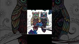 Painting colors colorful art owl couple hobby night coloring happiness peace trending [upl. by Irol]