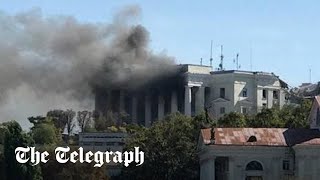 Moment Storm Shadow missile hits Russias Black Sea Fleet HQ in Crimea [upl. by Lasky124]