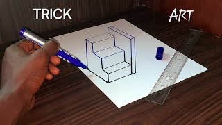 3D Drawing STAIRS Illusion On Paper  Trick Art Magic [upl. by Orelu]