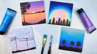 4 Easy Mini Canvas Ideas  Acrylic Painting for Beginners [upl. by Dyan684]