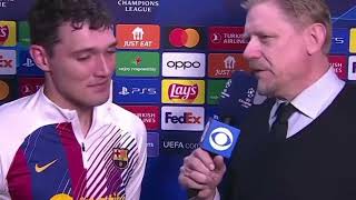 andreas christensenHappy birthdaypost match interviewPSG 22 Barcelona barcelonachampionsleague [upl. by Darbie]