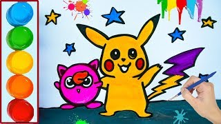 Wie zeichnet man Pikachu Pokemon Tutorial Künstlerische Farben für Kinder [upl. by Gayla]