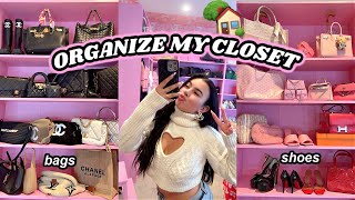 HUGE CLOSET MAKEOVER Organizing all my bags and shoes [upl. by Eckhardt]