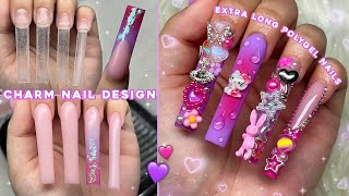 PURPLE amp PINK POLYGEL FREESTYLE✨ CHARM NAIL DESIGN amp EXTRA LONG POLYGEL NAILS  Nail Tutorial [upl. by Iahcedrom92]