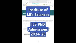 Institute of Life Sciences  DBTILS PhD Admissions 202425  Must Apply [upl. by Hock]