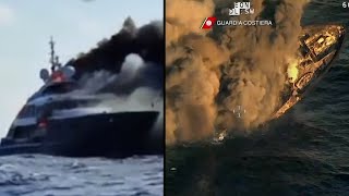 150Foot Yacht Catches Fire and Sinks Into Sea [upl. by Monique]