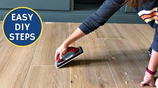 7 Must See Beginner Steps  How To Grout Porcelain Tile Floor  Easy DIY Grouting [upl. by Yurt]