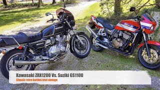 Kawasaki ZRX1200R Vs Suzuki GS1100  Classic retro motorcycle battles antique cafe motorcycle [upl. by Nat913]