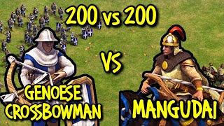 200 ELITE GENOESE CROSSBOWMEN vs 200 ELITE MANGUDAI  AoE II Definitive Edition [upl. by Mario]