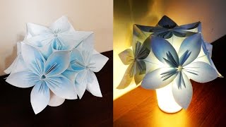 Kusudama night light DIY  learn how to make a flower lamp with LED lights EzyCraft [upl. by Gram]