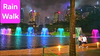 Walking in the Rain Vid91 to Saloma Bridge amp Klcc Park in Kuala Lumpur Malaysia [upl. by Lea]