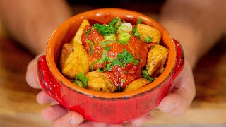 Crispy Patatas Bravas  Spanish Tapas Potato Recipe [upl. by Naaman35]