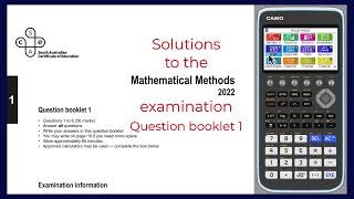 Exam Solutions  2022 SACE Mathematical Methods Exam Part 1 [upl. by Eniroc]