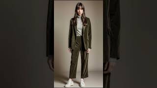 Olive Green DoubleBreasted Puffer amp WideLeg Corduroy Pants stylingbook fashionshow winter coat [upl. by Anurb]