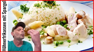 Hühnerfrikassee mit Spargel und Erbsen🔸️Klassisches Hühnerfrikassee Rezept [upl. by Oribella]