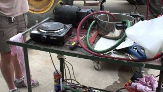 Vaporizing GasolineDiesel FuelRubbing Alcohol on a Hot Plate 8312011 [upl. by Jeanette988]