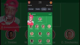 Arsenal vs Man United Starting Line up [upl. by Klemens]