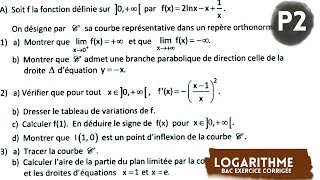 Bac exercice corrigée  fonction logarithme partie 2 [upl. by Aketal]