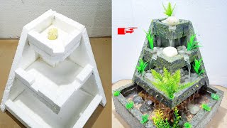 Homemade Styrofoam and cement mini water fountain waterfall [upl. by Whitcher498]