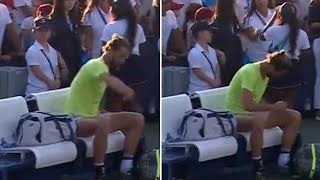 Angry tennis star throws stuff all over court after losing US Open qualifier [upl. by Pravit]