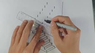 How To Draw 3D Stairs Step By Step  Easy Drawing Stairs Tutorial [upl. by Lecirg]