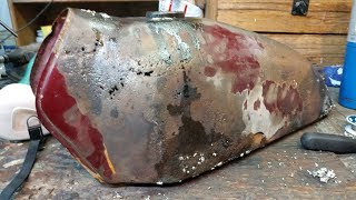 Restoring a Rusty Gas Tank  Suzuki TS185 [upl. by Wrigley829]