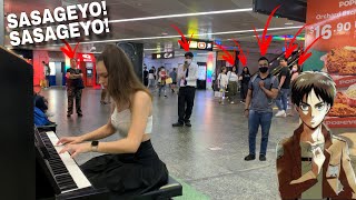 I played SASAGEYO ATTACK ON TITAN OP on piano in public [upl. by Oira]