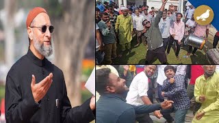 AIMIM workers celebrate at Darussalam Hyderabad as Owaisi leads [upl. by Affra]