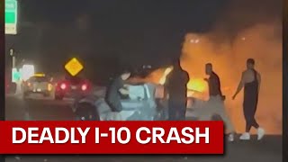 Fiery wrongway crash on I10 in Phoenix leaves 2 dead [upl. by Ahsiekram]