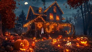 TRICK OR TREAT🎃 Halloween Haunted House Ambience  Falling Leaves Bonfire Jack O Lanterns Ghosts [upl. by Virgin435]