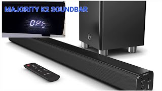 MAJORITY K2 SOUNDBAR SETUP TV OPTICAL EQ SETTINGS BASS AN TREBLE SUBWOOFER PLACEMENT REVIEW [upl. by Claudio]