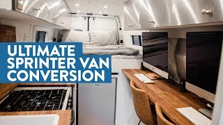 Selfconverted OffGrid Sprinter Van with Full Office Bathroom and Garage [upl. by Yadsnil]