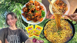 Maggi recipe  Spicy Maggi Masala  Maggi noodles  chicken fried  cooking amp eating [upl. by Seerdi]