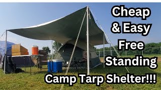 How To Make Your Own Cheap amp Easy Free Standing DIY Camp Tarp Shelter [upl. by Wald]