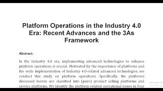 Platform Operations in the Industry 4 0 Era Recent Advances and the 3As Framework [upl. by Blair]