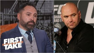 Oscar De La Hoya accuses Dana White of not taking care of fighters  First Take [upl. by Llerad]