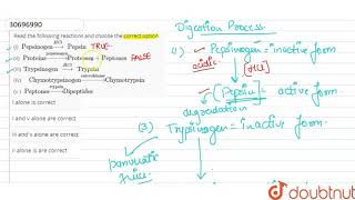 Read the following reactions and choose the correct option i PepsinogenoversetHClrarr Pepsin [upl. by Hsiekal]