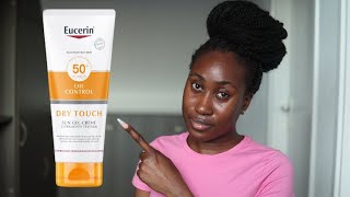 Eucerin Sun Body Oil Control GelCream SPF 50 Review on Dark Skin  TamunoAbbey [upl. by Cullan]