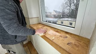 Fensterbank mit Holz verkleiden 💚🥰 holzpflaster [upl. by Ynnod580]