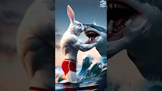 cute bunny onboard 💥 Brave Dad rabbit Battles a Shark to Save His Little One 🦈 rabbit ai short [upl. by Eissoj503]