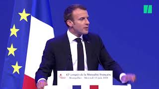 Mutualité Macron essuie quelques huées en critiquant une quotsociété de statutsquot [upl. by Sorilda300]