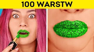 WYZWANIE Z 100 WARSTW 100 warstw makijażu tipsów czy szminki z 123 GO CHALLENGE [upl. by Oiciruam]