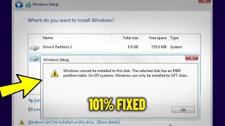 Windows cannot be installed to this disk The selected disk has an MBR partition table  How To Fix ✅ [upl. by Reagen]