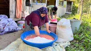 Hamur Tarhana nasıl yapılır bahçede etli ekmek [upl. by Ailito]